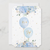 Modern Chic Blue Floral Balloons Boy Baby Dusche I Einladung (Rückseite)
