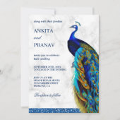 Modern Chic Blue Glitzer Peacock Indian Wedding Einladung (Vorderseite)