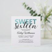 Modern Chic Blue White Stripes Pink Sweet 16 Einladung (Stehend Vorderseite)