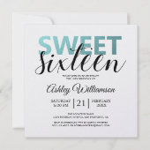 Modern Chic Blue White Stripes Pink Sweet 16 Einladung (Vorderseite)