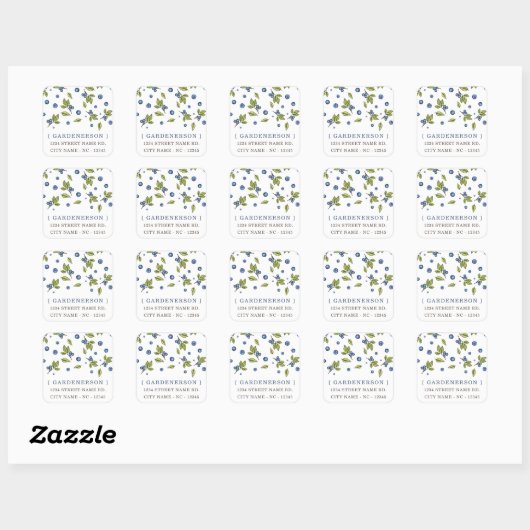 Modern Chic Blueberries Square Sticker (Blatt)