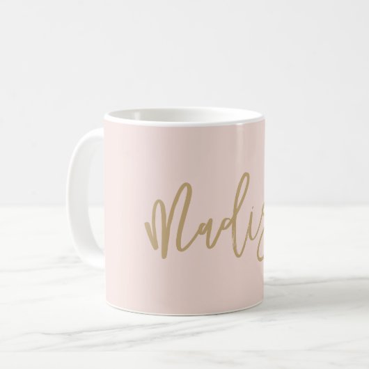 Modern Chic Blush Pink Gold Monogram Script Name Kaffeetasse (Vorderseite Links)