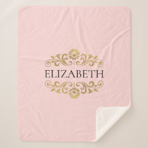 Modern Chic Blush Pink Gold Monogram Sherpadecke