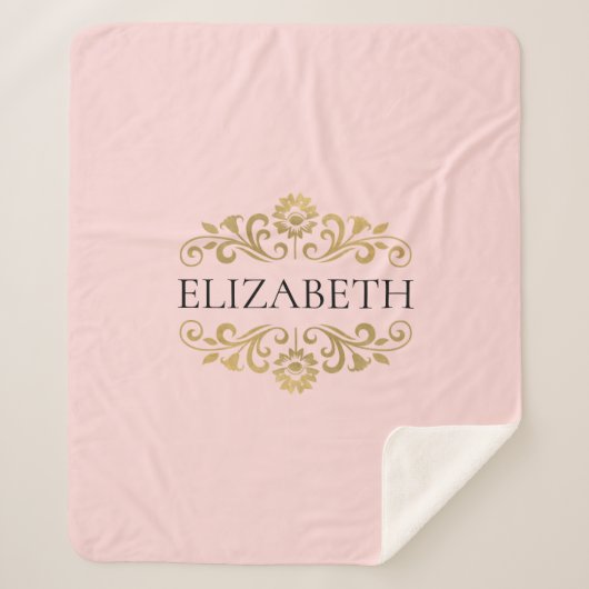 Modern Chic Blush Pink Gold Monogram Sherpadecke (Vorderseite)