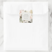 Modern Chic Blush Watercolor Peony Floral Business Quadratischer Aufkleber (Tasche)