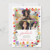 Modern chic boho bright wild flowers graduation ankündigung (Vorderseite)