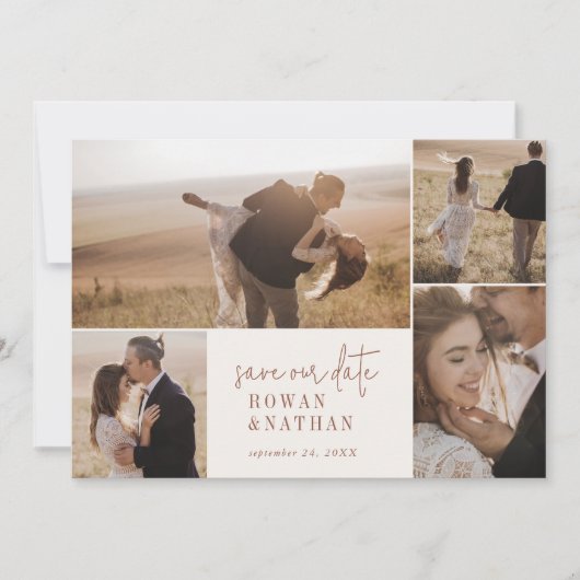 Modern Chic Boho Cream Foto Collage Save The Date (Vorderseite)