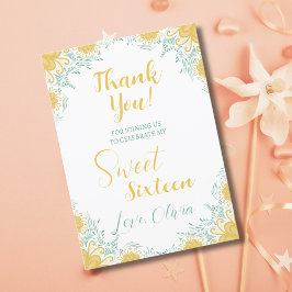 Modern Chic Boho Floral Sweet 16 Geburtstagsparty Dankeskarte