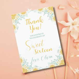 Modern Chic Boho Floral Sweet 16 Geburtstagsparty Dankeskarte