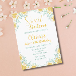 Modern Chic Boho Floral Sweet 16 Geburtstagsparty Einladung