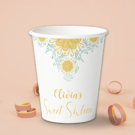 Modern Chic Boho Floral Sweet 16 Geburtstagsparty Pappbecher