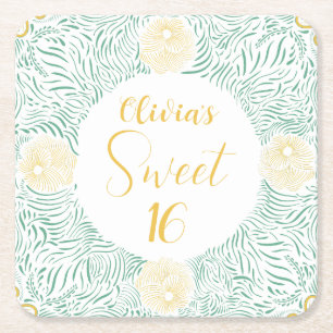 Modern Chic Boho Floral Sweet 16 Geburtstagsparty Rechteckiger Pappuntersetzer