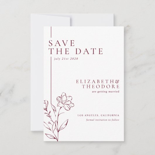 Modern Chic Burgundy Elegant Wedding Save The Date (Vorderseite)