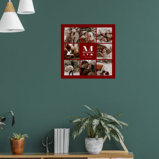 Modern Chic Burgundy Familie Foto Collage Keepake Poster (Wohnzimmer 1)