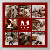 Modern Chic Burgundy Familie Foto Collage Keepake Poster (Vorne)