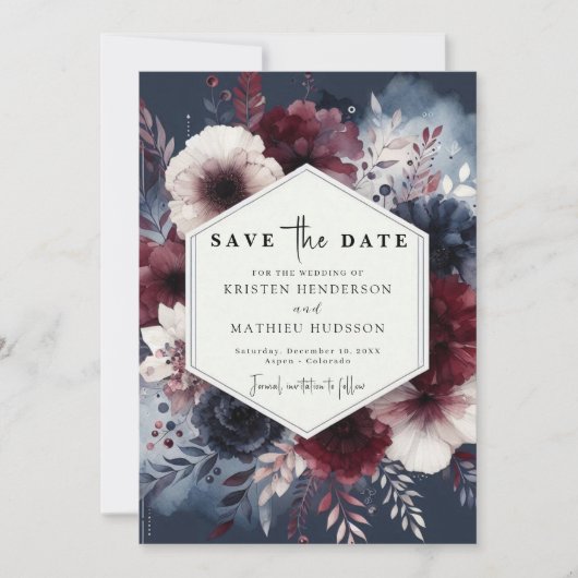 Modern Chic Burgundy Wedding Save The Date (Vorderseite)