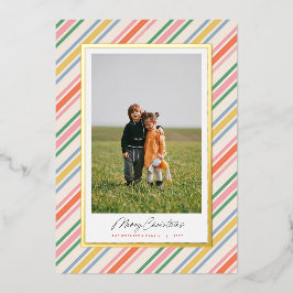 Modern Chic Colorful Stripes Christmas Foil Card Folieneinladung