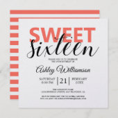 Modern Chic Coral White Stripes Sweet 16 Einladung (Vorne/Hinten)