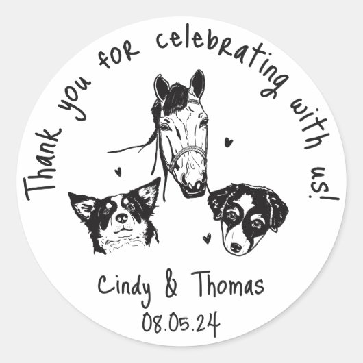 Modern Chic Custom Funny Pet Wedding Favor Runder Aufkleber (Vorderseite)