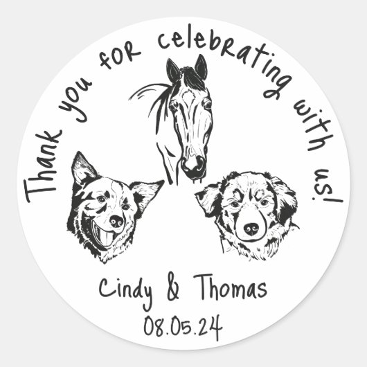 Modern Chic Custom Funny Pet Wedding Favor Runder Aufkleber (Vorderseite)