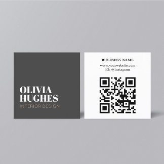 Modern Chic Dark Grey White Brown QR code Quadratische Visitenkarte