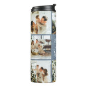 Modern Chic Dusty Blue Mit Monogramm & Foto Collag Thermosbecher (Nach links gedreht)