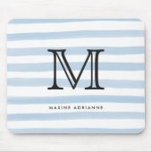 Modern Chic Dusty Blue Watercolor Streifen Monogra Mousepad (Vorne)