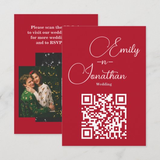 Modern Chic Editorial Deep Red Wedding Begleitkarte (Vorne/Hinten)