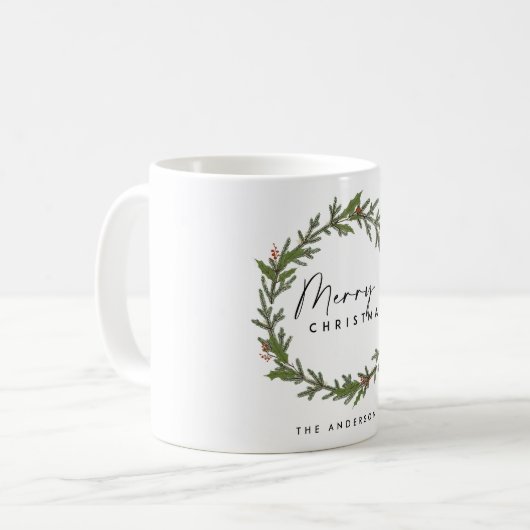 MODERN CHIC ELEGANT HOLLY BERRY WREATH CHRISTMAS KAFFEETASSE (Vorderseite Links)