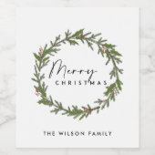 MODERN CHIC ELEGANT HOLLY BERRY WREATH CHRISTMAS WEINETIKETT (Einzelnes Label)