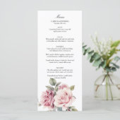 Modern Chic Elegant Romantic Pink Rose Wedding Menükarte (Stehend Vorderseite)