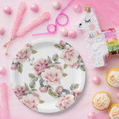 Modern Chic Elegant Romantic Pink Rose Wedding Pappteller (Party)