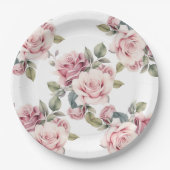 Modern Chic Elegant Romantic Pink Rose Wedding Pappteller (Vorderseite)