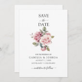 Modern Chic Elegant Romantic Pink Rose Wedding Save The Date (Vorne/Hinten)