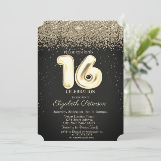 Modern Chic Gold Diamonds Confetti Sweet 16 Einladung (Stehend Vorderseite)