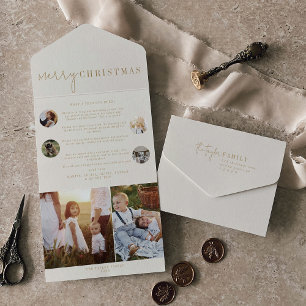 Modern Chic Gold Frohe Weihnachten Multi-Foto All In One Einladung