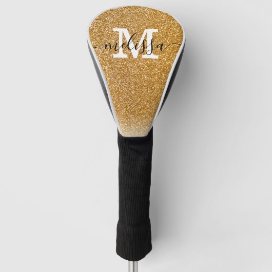 Modern Chic Gold Glitzer Ombre Name Monogram Golf Headcover (Vorderseite)