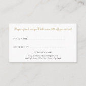 Modern Chic Gold Glitzer Script Empfehlungskarte (Rückseite)
