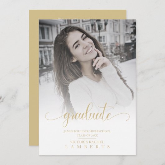 Modern Chic Gold Typography Script Graduate School (Vorne/Hinten)
