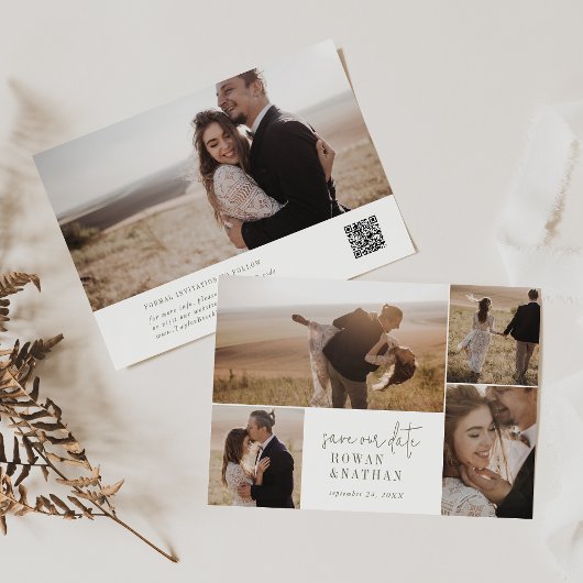 Modern Chic Green und White Foto Collage Save The Date