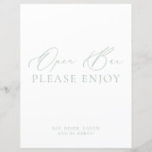 Modern Chic Green & White Open Bar Wedding Sign (Vorderseite)