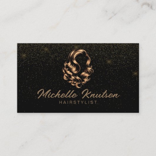 Modern Chic Hair Stylist Beauty Salon Black Gold Visitenkarte (Vorderseite)