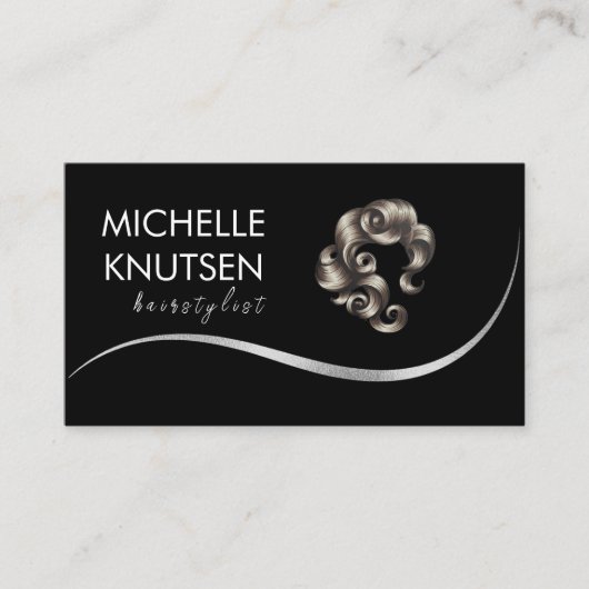 Modern Chic Hair Stylist Beauty Salon Black Silver Visitenkarte (Vorderseite)