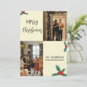 Modern Chic Holly Berries Frohe Weihnachten 2 Foto (Stehend Vorderseite)