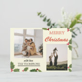 Modern Chic Holly Berries Frohe Weihnachten 2 Foto (Stehend Vorderseite)