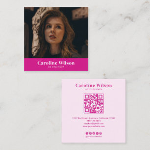 Modern Chic Hot Pink QR Code Foto Girl Quadratische Visitenkarte