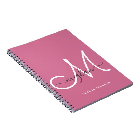 Modern Chic Hot Pink White Script Mit Monogramm Notizblock (Rechte Seite)