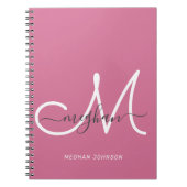Modern Chic Hot Pink White Script Mit Monogramm Notizblock (Vorderseite)