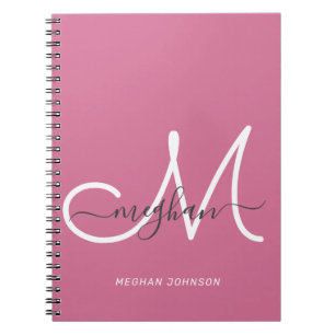 Modern Chic Hot Pink White Script Mit Monogramm Notizblock