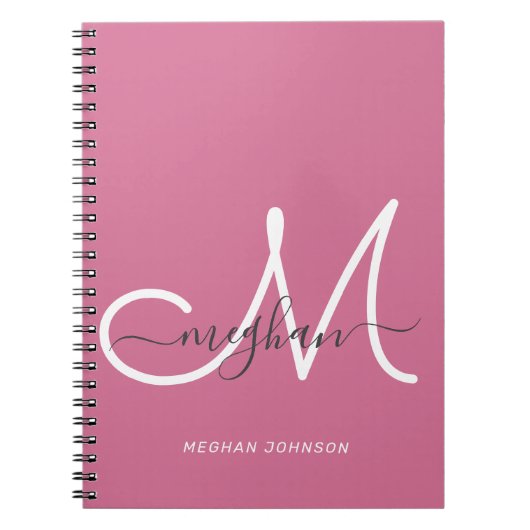 Modern Chic Hot Pink White Script Mit Monogramm Notizblock (Vorderseite)